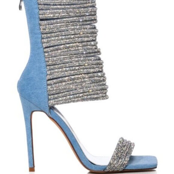 AZALEA WANG "COME THROUGH ALL DAY"RHINESTONE EMBELLISHED STRAPPY DENIM BRAND NEW - Picture 5 of 8
